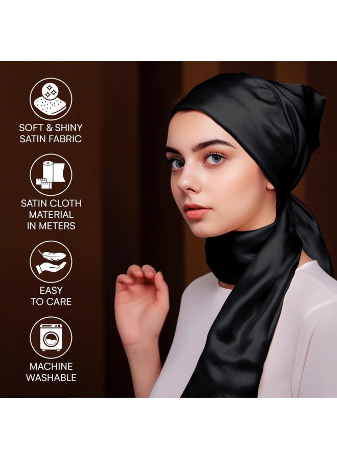 Encasa XO Encasa XO Solid Black Silky Satin Fabric Material By Meter | 110 Cm Width, Silk & Shiny Fabrics | Fabric For Scrunchies, Dress, Pillowcases, Pajamas, Evening Dress, Diy | (1 Meter)  - Image 2