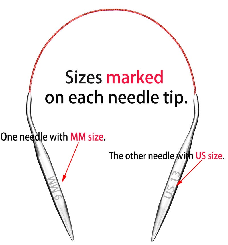 cuteDIY Circular Knitting Needles 16 Inch Set Round Metal Kit Size 13 10 8 6 2.5 0 (Etched US&mm, Color-Coded Cable, Smooth Join) - Image 5