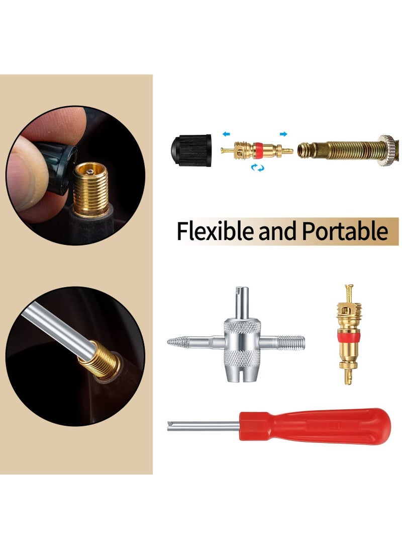 33PCS Tyre Valve Core Tool Kit, Valve Core Remover Tools Including 20pcs Valve Cores 10pcs Valve Caps 1pc Single Head Valve Core Remover 1pc Dual Head Valve Tool 1pc 4 Way Valve Tool - Image 4