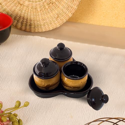 Xtore Ceramic Pickle Jar Set For Dining Table With Tray and Lid (Pack of 1, Brown) - Image 1