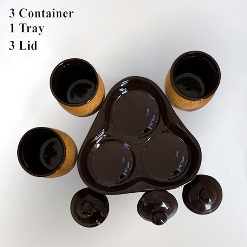 Xtore Ceramic Pickle Jar Set For Dining Table With Tray and Lid (Pack of 1, Brown) - Image 2