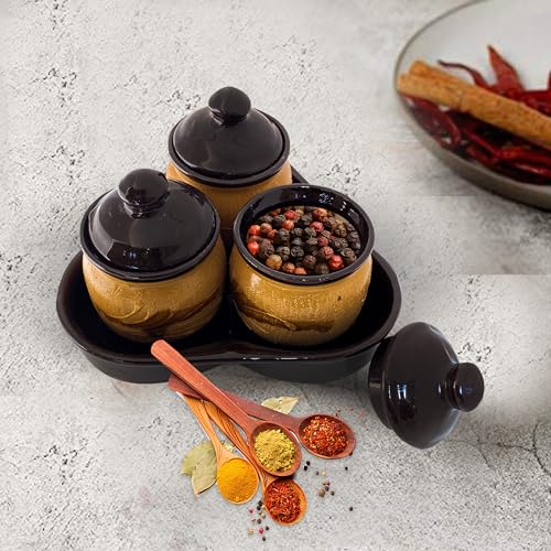 Xtore Ceramic Pickle Jar Set For Dining Table With Tray and Lid (Pack of 1, Brown) - Image 3