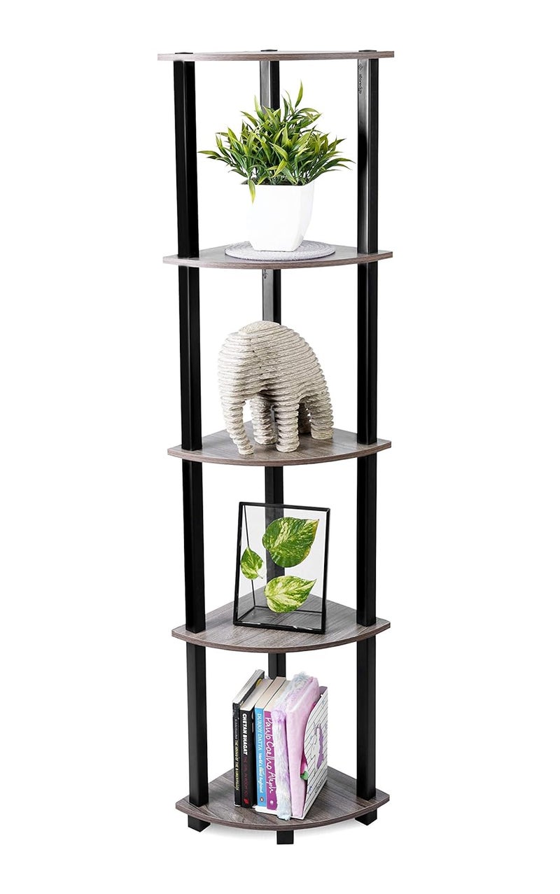 Ash  Roh Ash Roh 5Tier Corner Display Rack Multipurpose Shelving Unit Rack Shelf with Metal Frame Corner Shelving for Bedroom Living Room H49 Ft W 2 Ft D1 Ft 5Tier Corner Rack  - Image 2