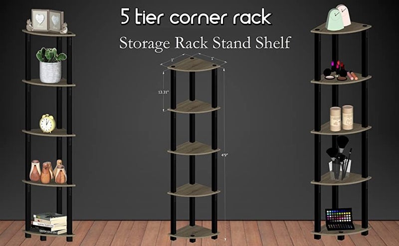 Ash  Roh Ash Roh 5Tier Corner Display Rack Multipurpose Shelving Unit Rack Shelf with Metal Frame Corner Shelving for Bedroom Living Room H49 Ft W 2 Ft D1 Ft 5Tier Corner Rack  - Image 4