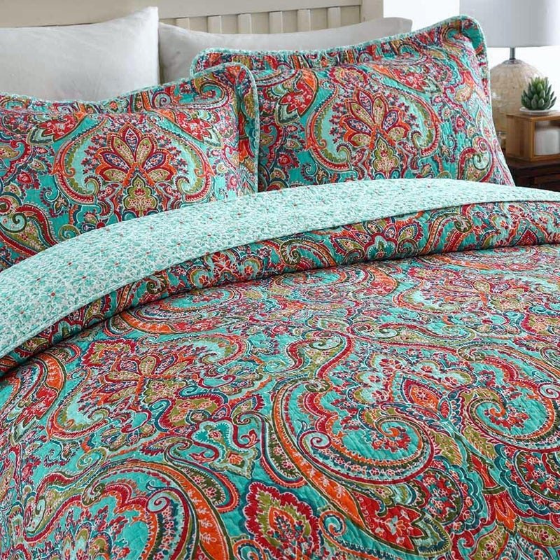 NEWLAKE Cotton Bedspread Quilt Sets-Reversible Patchwork Coverlet Set, European Gorgeous Floral Pattern, Queen Size - Image 4