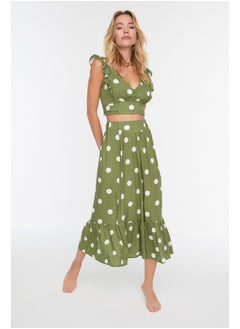 trendyol Khaki Polka Dot Woven Flounce Blouse and Skirt Set TBESS19BB0102  - Image 1