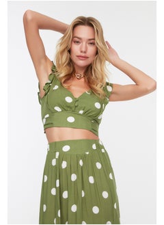 trendyol Khaki Polka Dot Woven Flounce Blouse and Skirt Set TBESS19BB0102  - Image 3
