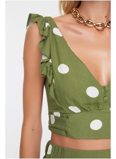 trendyol Khaki Polka Dot Woven Flounce Blouse and Skirt Set TBESS19BB0102  - Image 4