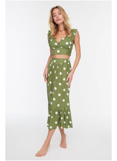 trendyol Khaki Polka Dot Woven Flounce Blouse and Skirt Set TBESS19BB0102  - Image 2