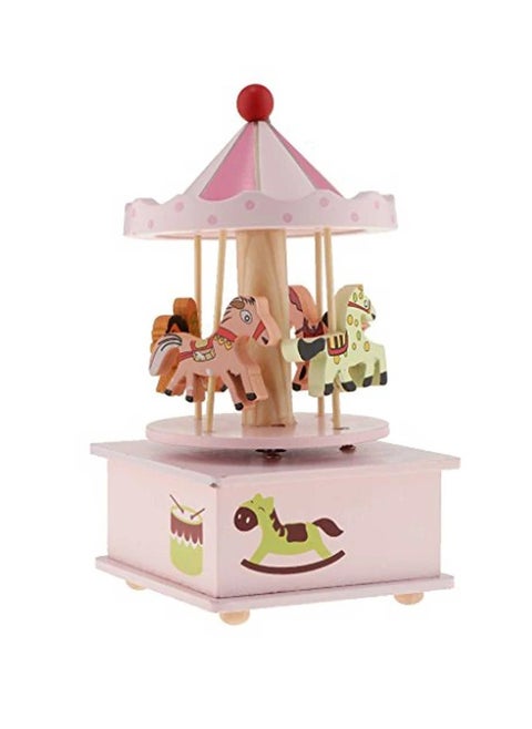 Plastic and metal carousel music box with a play park and a flying horse for children (pink color) - a carousel musical toy with music