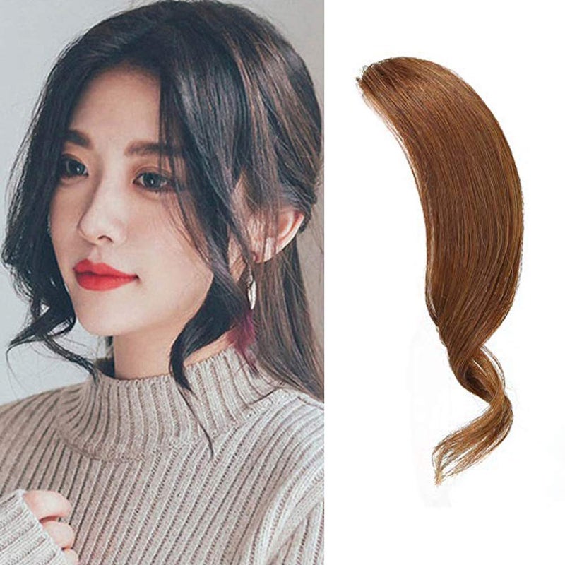 Dsoar 2Pcs Clip in Wave Side Bang Real Human Hair Bang Clip in Bangs Curly Fringe Hair ExtensionLight Brown