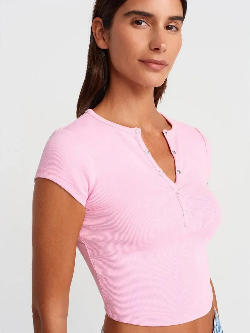 Dilvin Dilvin Women’s Slim-fit Ribbed Crop Blouse