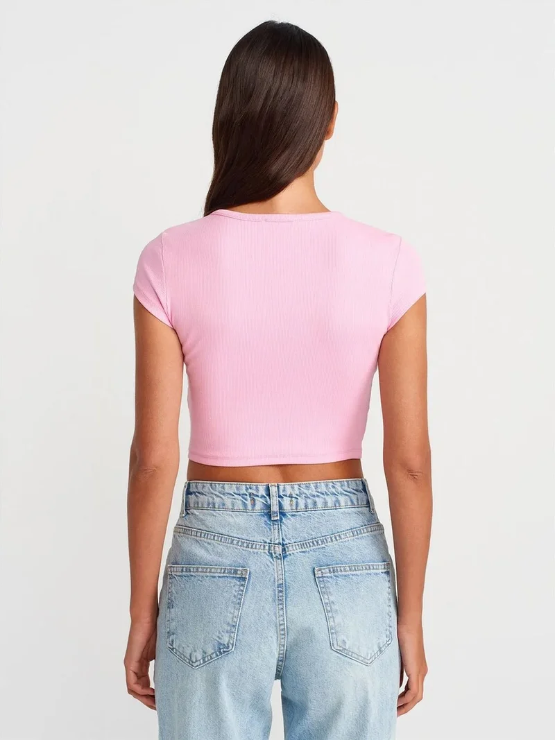 Dilvin Dilvin Women’s Slim-fit Ribbed Crop Blouse