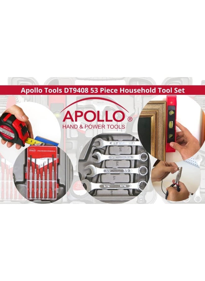 Apollo - Apollo Tools Dt9408 53 Piece Household Tool Set With Wrenches, Precision Screwdriver Set And Most Reached For Hand Tools In Storage Case, Red - Image 1