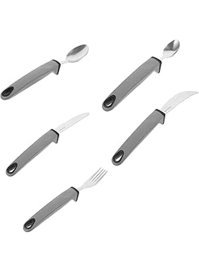 5Pcs Adaptive Eating Utensils Set Ergonomic Stainless Steel Silverware With Comfortable TPR Handles For Daily Dining And Rehabilitation Use Color Silver - Image 1