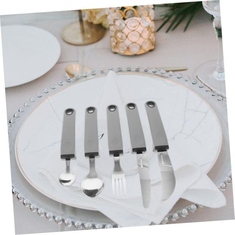 5Pcs Adaptive Eating Utensils Set Ergonomic Stainless Steel Silverware With Comfortable TPR Handles For Daily Dining And Rehabilitation Use Color Silver - Image 4