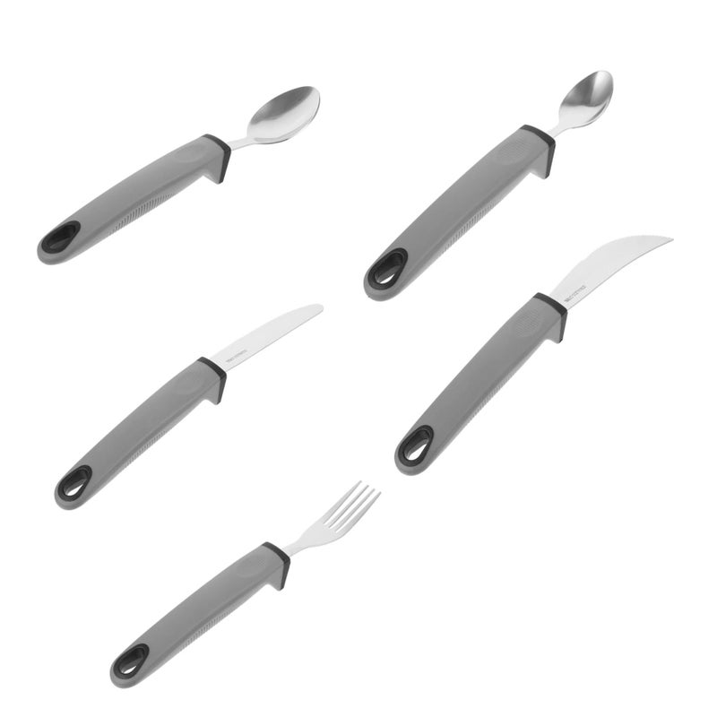 5Pcs Adaptive Eating Utensils Set Ergonomic Stainless Steel Silverware With Comfortable TPR Handles For Daily Dining And Rehabilitation Use Color Silver - Image 2