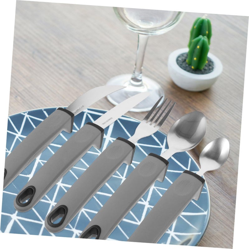 5Pcs Adaptive Eating Utensils Set Ergonomic Stainless Steel Silverware With Comfortable TPR Handles For Daily Dining And Rehabilitation Use Color Silver - Image 5