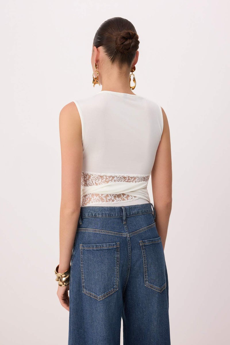 trendyol White Plain Crew Neck Sleeveless Knitted Sandy Body Tprss26Bd00010 - Image 4