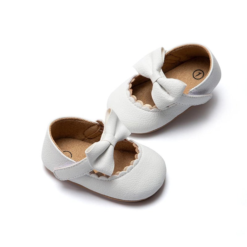Meckior Meckior Infant Baby Girls Bowknot Mary Jane Flats Shoes Toddler Princess Wedding Dress Shoe Newborn Soft Rubber Sole Crib Sneaker Shoes 