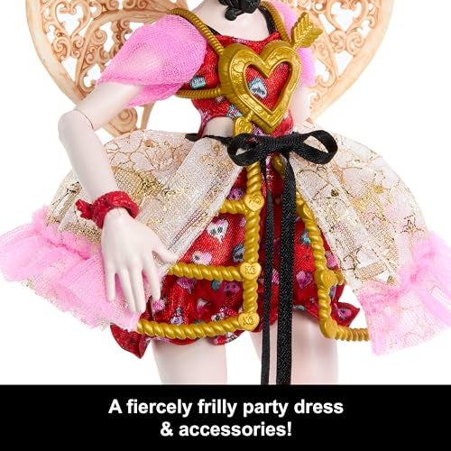 Monster High Scary Sweet Birthday Doll, Cupid Asteria in Pink and Red Party Dress with Themed Accessories Like Invite, Balloon, Gift and More - Image 4