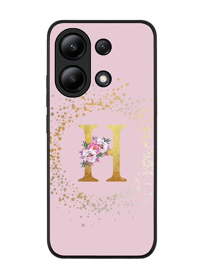 Stylizedd Rugged Black edge case for Xiaomi Redmi Note 13 4G, Slim fit Cover Custom Monogram Initial Letter Floral Pattern Alphabet - H  (Pink ) - Image 1