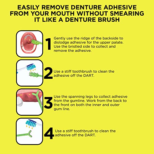 Denture Dart V2 Hard Plastic Denture Gel Adhesive Remover Remove Denture Gel Adhesive from Mouth Gums Denture Glue Removal Tool Oral Hygiene Scraper wTextured Grip and Rigid Bristles - Image 3