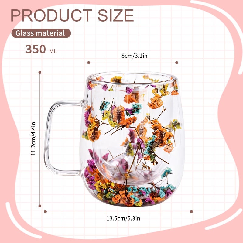 Toparad Double Wall Glass Coffee Mugs, Cute Clear Flower Cups with Handle, Unique Double Insulated Glass Cup for Cappuccino Tea Espresso Latte Hot Beverages, Birthday Gifts for Mother Women (12oz) - Image 3
