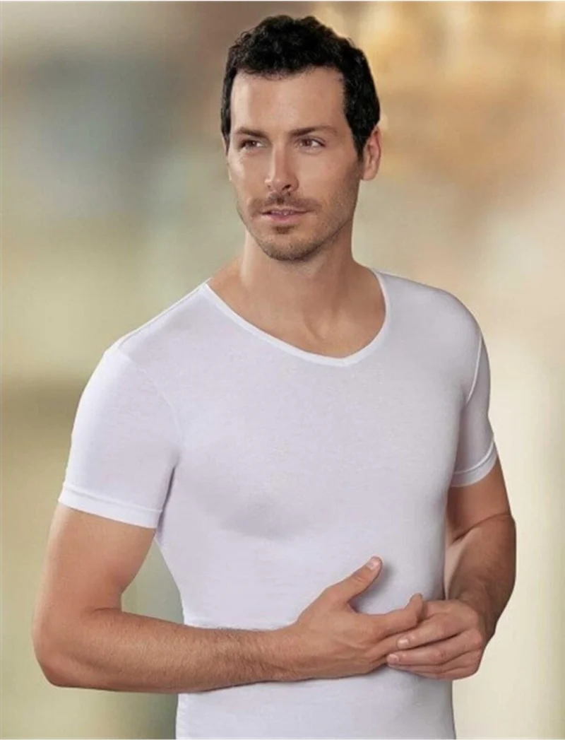Gümüş Silver Men's V-Neck Sleeve Undershirt 4051 - 3 Pieces
