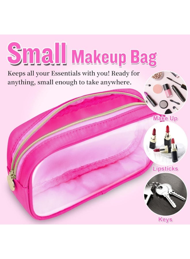 jaexest Small Clear Travel Makeup Organizer Bag for Purse, Preppy Makeup Bag Cute Cosmetic Zipper Pouch Purse, Transparent PVC & Nylon Waterproof Toiletry Storage Clutch Coin Pouch for Women Girls(Hot Pink) - Image 2