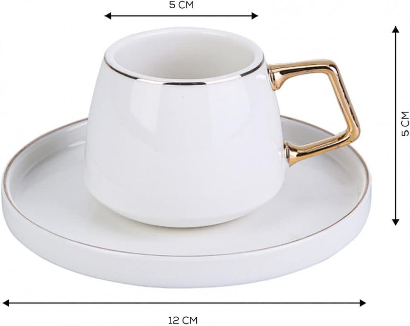 KARACA Saturn Turkish Coffee Cups, Espresso Cups Set of 2 includes 4 Pieces, 3 oz Espresso Cup Set, Small Espresso Cups and Saucers, Set of 2 Demitasse Cups with Gold Handle on White Porcelain - Image 3