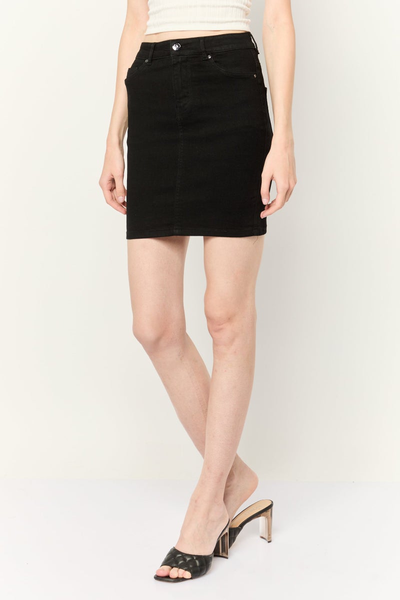ONLY Women Solid Denim Mini Skirt, Black - Image 1