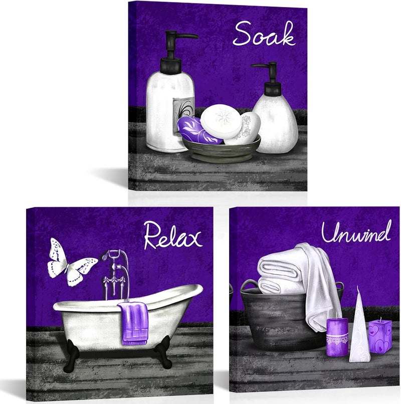 RnnJoile Purple Bathroom Canvas Art Set - Image 1