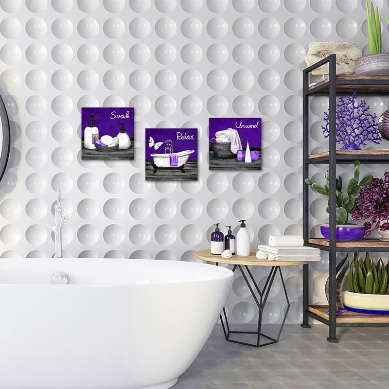 RnnJoile Purple Bathroom Canvas Art Set - Image 5