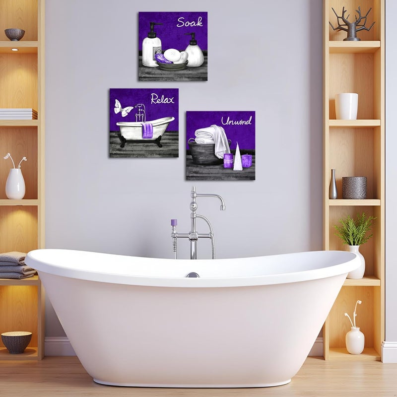 RnnJoile Purple Bathroom Canvas Art Set - Image 3