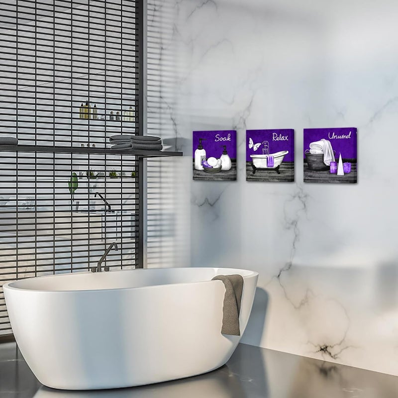 RnnJoile Purple Bathroom Canvas Art Set - Image 4