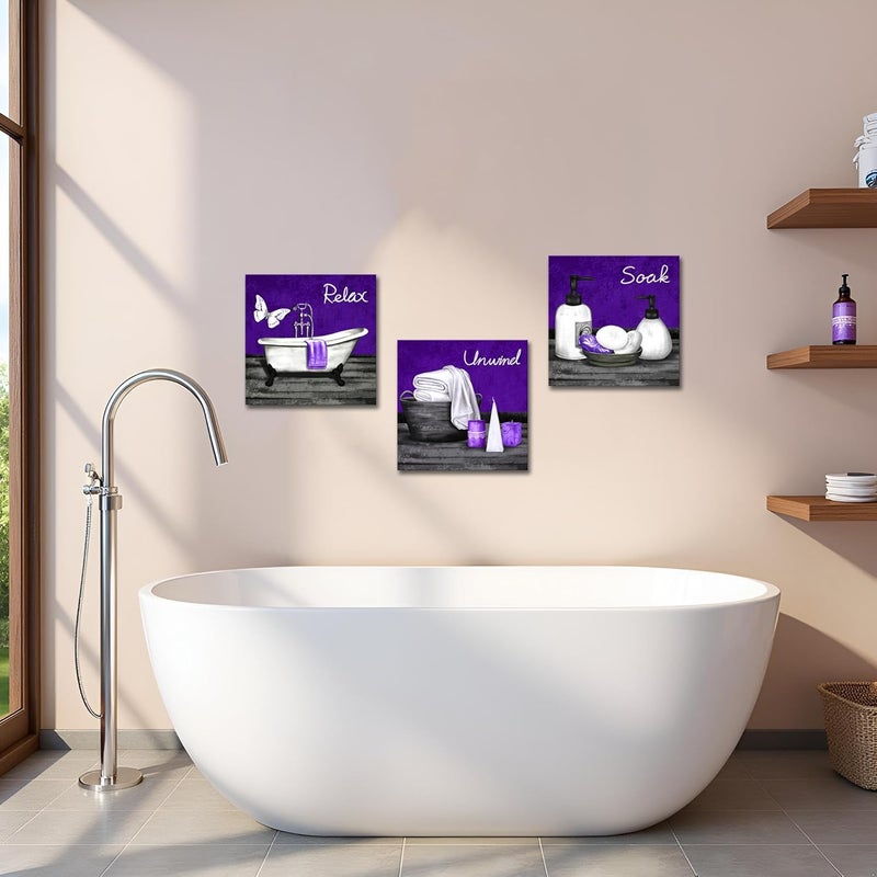 RnnJoile Purple Bathroom Canvas Art Set - Image 2