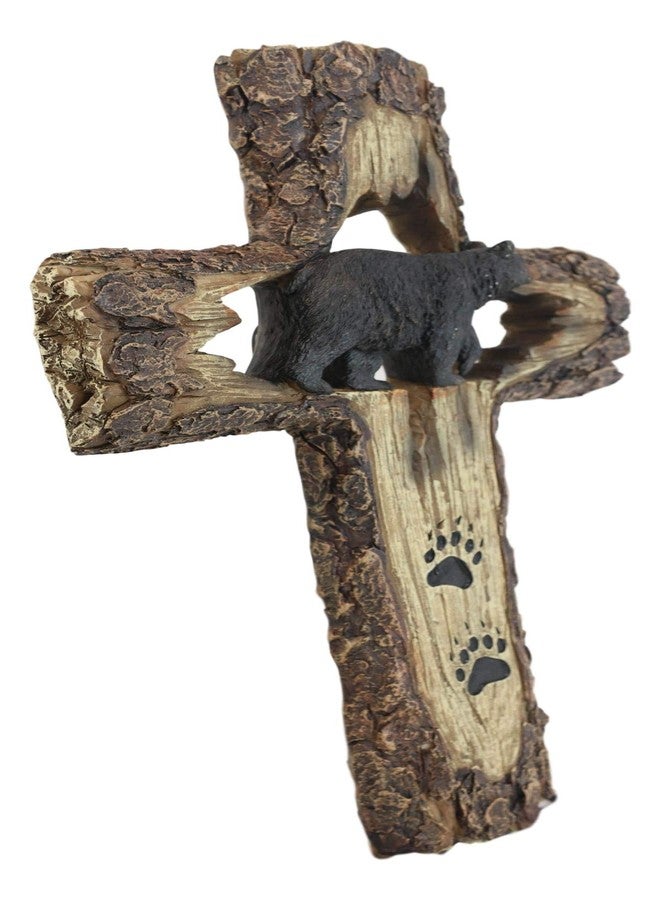 Ebros Gift 14" Tall Rustic Western Black Bear With Paw Prints Wall Cross Decor Hanging Plaque Distressed Wood Look Sculpture Catholic Christian Country Bears Cubs Cabin Lodge Accent Decorative Crosses - Image 3