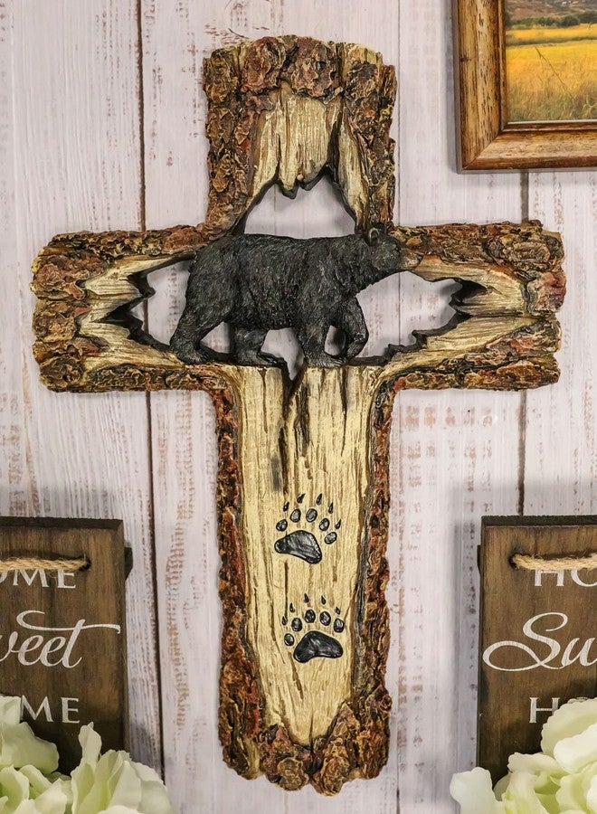 Ebros Gift 14" Tall Rustic Western Black Bear With Paw Prints Wall Cross Decor Hanging Plaque Distressed Wood Look Sculpture Catholic Christian Country Bears Cubs Cabin Lodge Accent Decorative Crosses - Image 5