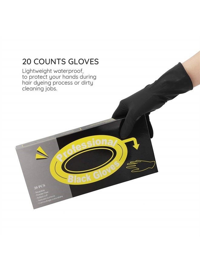 Segbeauty Hair Dye Gloves, 20 Counts Black Reusable Hair Color Gloves Professional Washable Rubber Gloves Hair Coloring Accessories for Home Cleaning Hair Dye Salon Highlighting - Medium