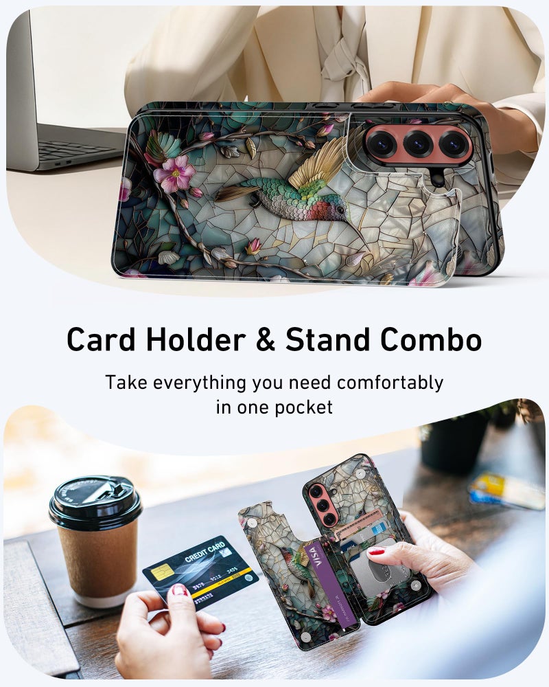 Goodon for Samsung Galaxy S26 Ultra Wallet Case with Card Holder,RFID-Blocking,Aesthetic Vintage Floral Shell,Trendy Unique Cool Retro Protective Phone Cover for Women Girls - Hummingbird Floral - Image 3