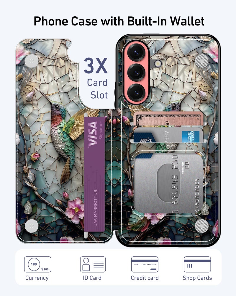 Goodon for Samsung Galaxy S26 Ultra Wallet Case with Card Holder,RFID-Blocking,Aesthetic Vintage Floral Shell,Trendy Unique Cool Retro Protective Phone Cover for Women Girls - Hummingbird Floral - Image 2
