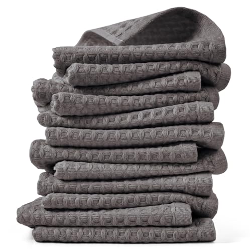 Cleanbear Classic Waffle Washcloths 100 Cotton Face Towels Absorbent and QuickDrying Soft Washcloths 12 Pack for Face and Body 13 x 13 Inches Gray - Image 1