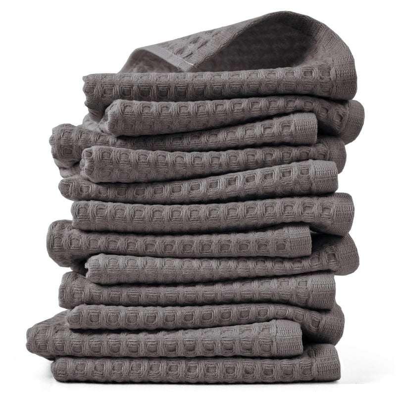 Cleanbear Classic Waffle Washcloths 100 Cotton Face Towels Absorbent and QuickDrying Soft Washcloths 12 Pack for Face and Body 13 x 13 Inches Gray - Image 2