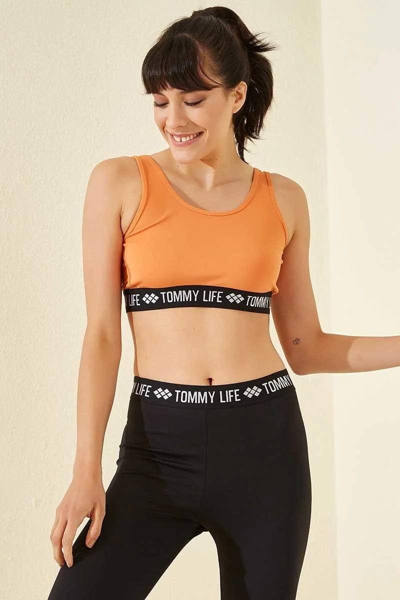 Tommy Life Orange Women's Letter Striped Standard Pattern U Neck Sports Bustier - 97113