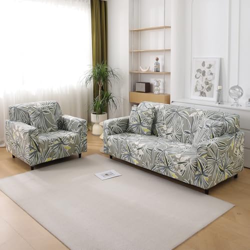 HOKIPO Polyester Blend 140 Gsm Stretchable Sofa Cover For 2 Seater Sofa, Frost Grey Marginata (Ar-5128-D7) - Image 3