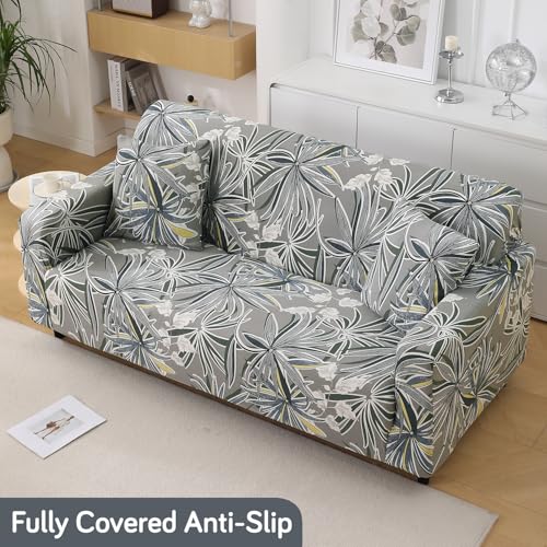 HOKIPO Polyester Blend 140 Gsm Stretchable Sofa Cover For 2 Seater Sofa, Frost Grey Marginata (Ar-5128-D7) - Image 5