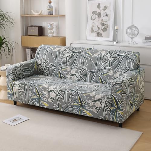 HOKIPO Polyester Blend 140 Gsm Stretchable Sofa Cover For 2 Seater Sofa, Frost Grey Marginata (Ar-5128-D7) - Image 1