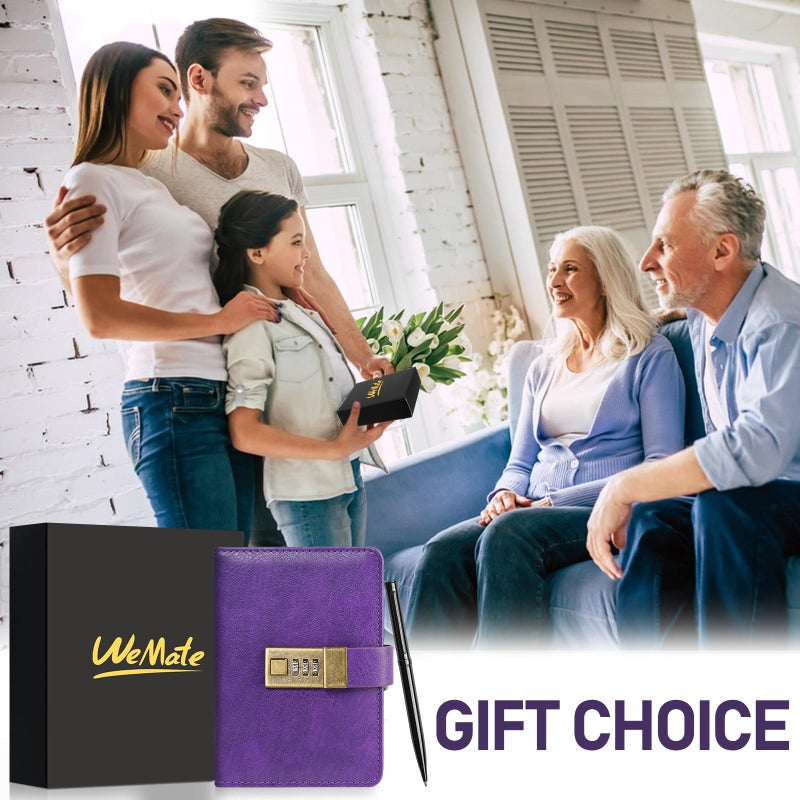 WEMATE Journal with Lock, A6 PU Leather Diary with Lock 192 Pages, Locks Journal Password Notebook with Pen, Locking Diary for Men and Women 4.3X 6.18in Purple - Image 2