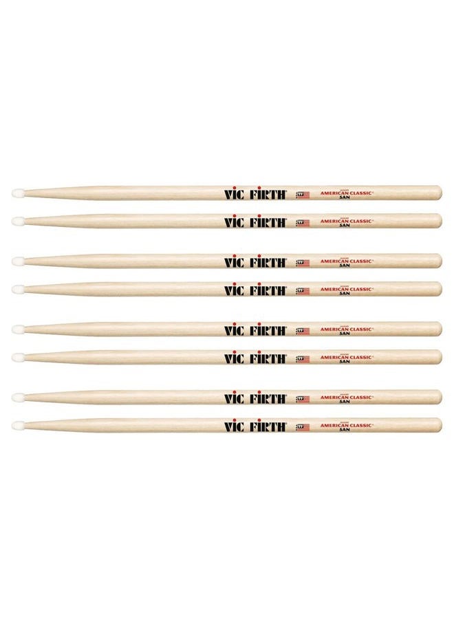 American Classic Series Drumsticks - 5AN - American Hickory - Nylon Tip - 4 x Pair Value Pack